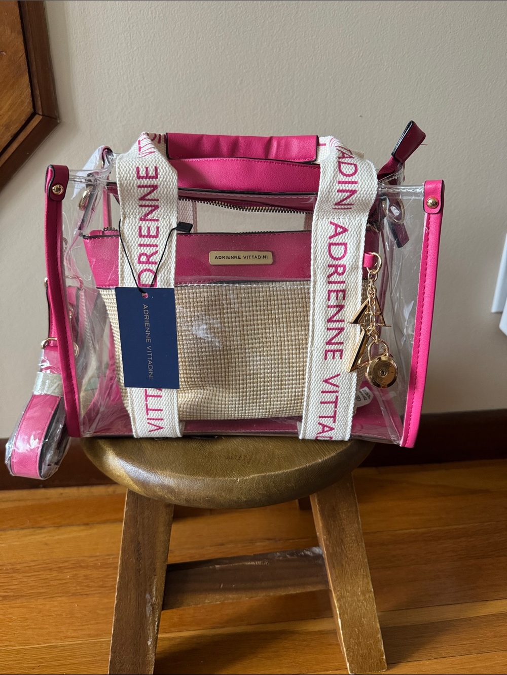 Adrienne Vittadini Valentina Clear Mini Tote with Pouch in fuchsia